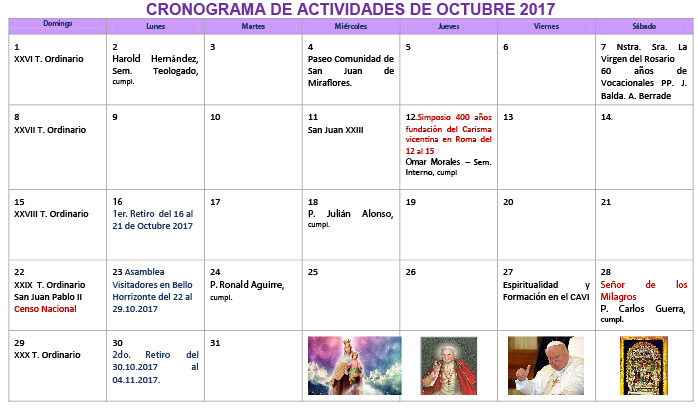 Calendario Octubre 2017
